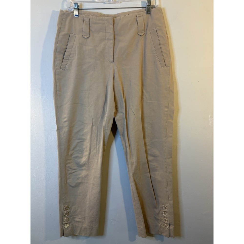BRUNELLO CUCINELLI Women's Khaki Beige Pants 10 Tapered Leg Buttons Gunex
